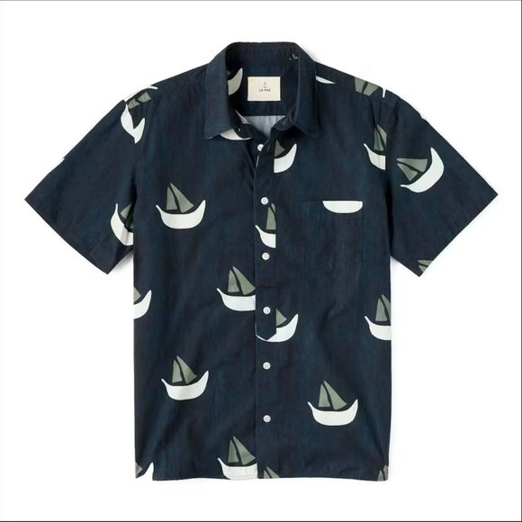 La Paz Alegre Boat Short Sleeve Shirt - Navy Men's Large - Picture 1 of 9